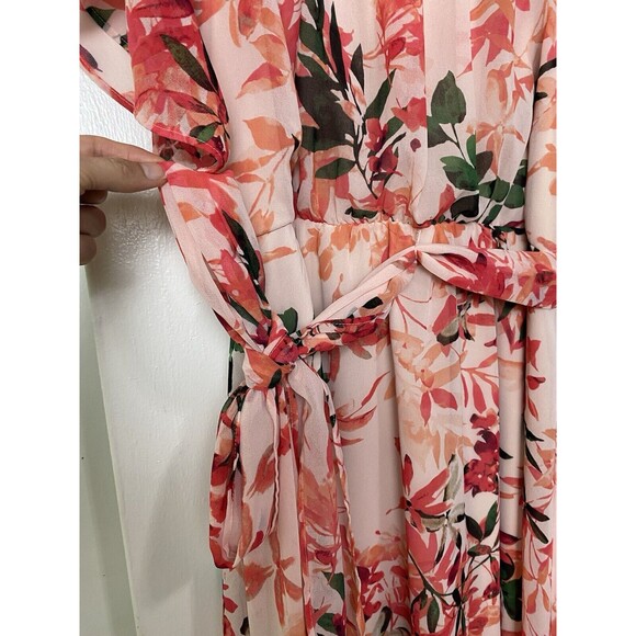 Calvin Klein Dress Size 10 Spring Floral Cold Shoulder Belt Chiffon Knee Length - Picture 9 of 15